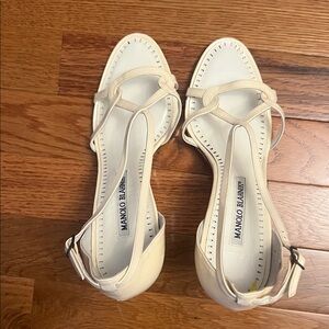 Vintage Manolo Blahnik Cream Patent Leather Strappy Sandals